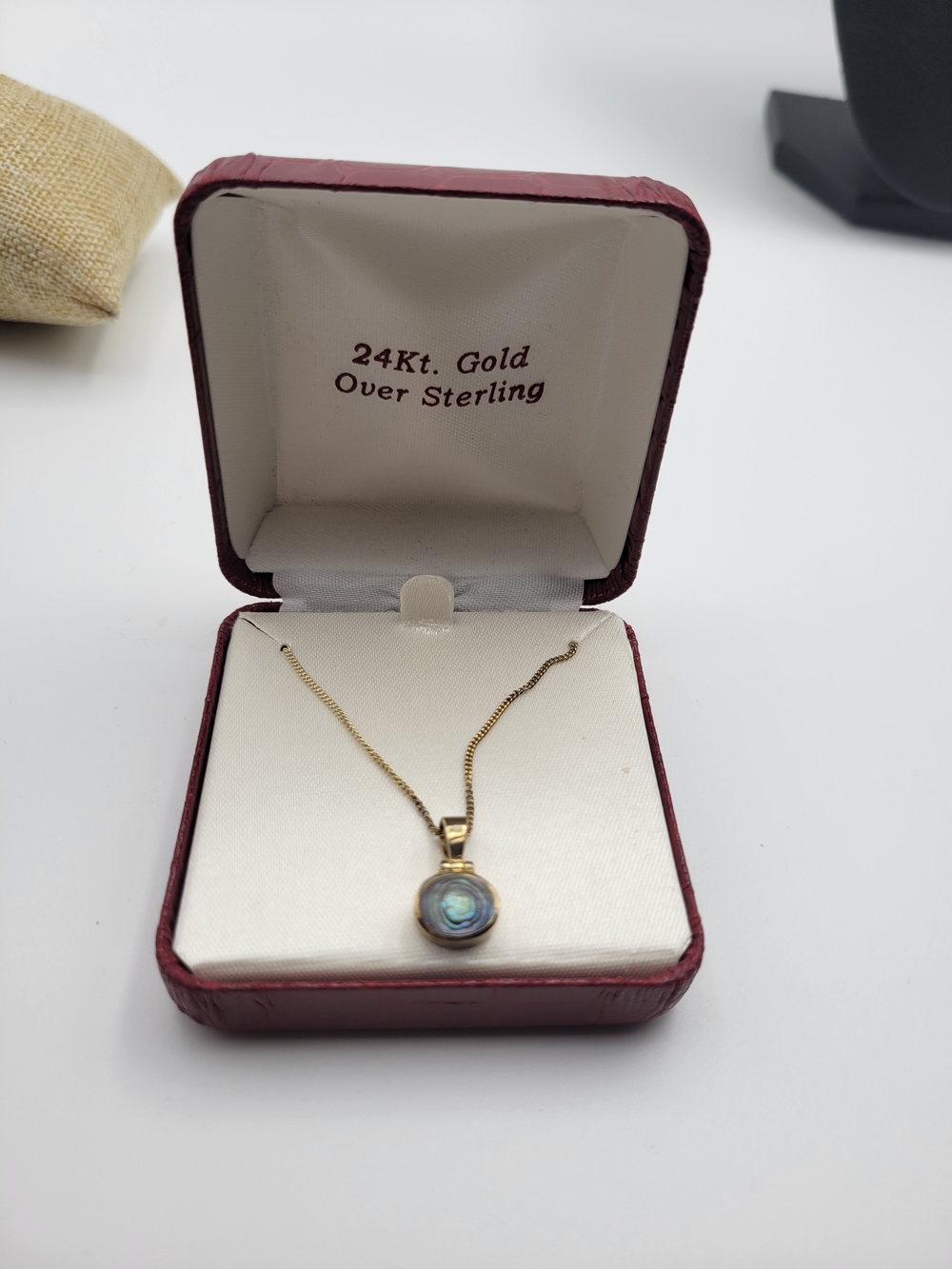 24KT Over Sterling Small Dainty Abalone Necklace